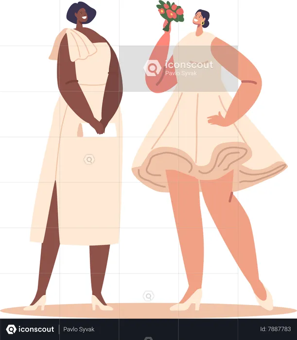 Two Brides Stand Side By Side  Illustration