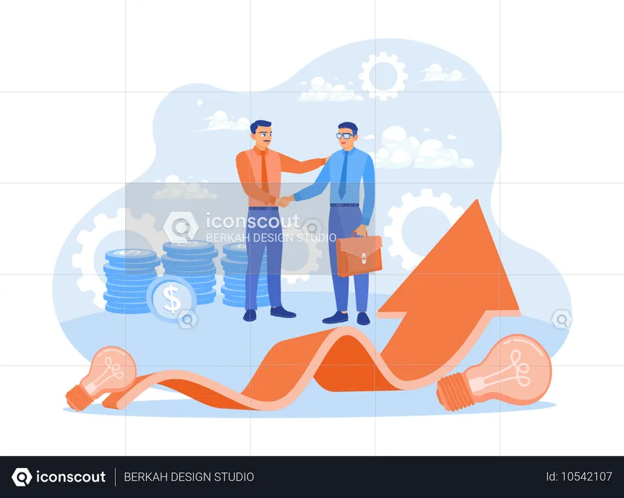 Two Business Partners Shaking Hands and making Business Strategy To Increase Income  Illustration