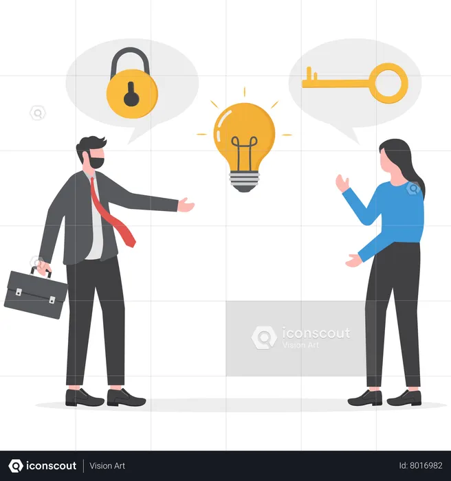 Two business persons solving to key success  Illustration