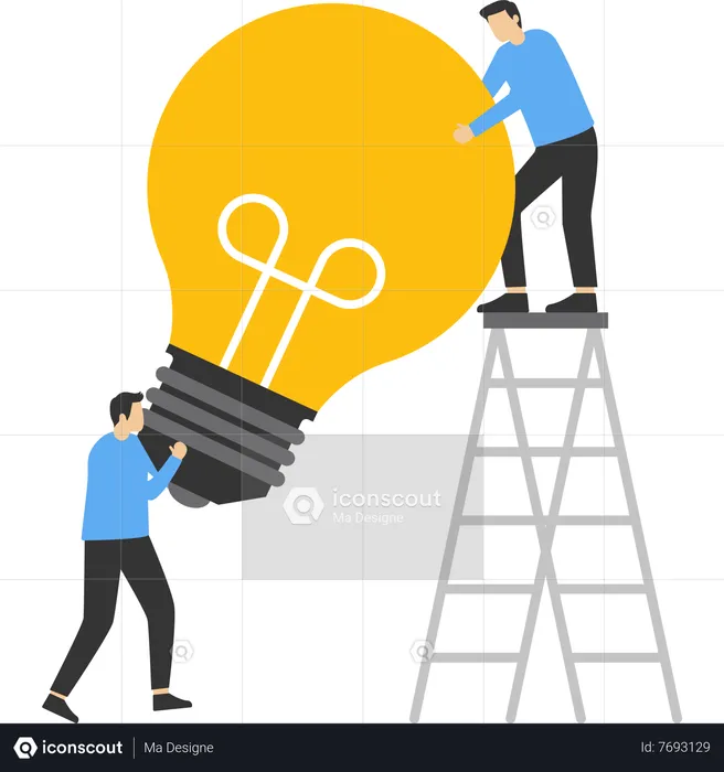 Two businessman climbing ladder towards light bulb  Illustration
