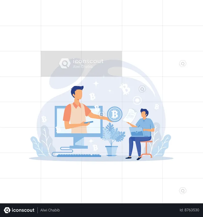 Two Businessman Doing Crypto Contract  Illustration