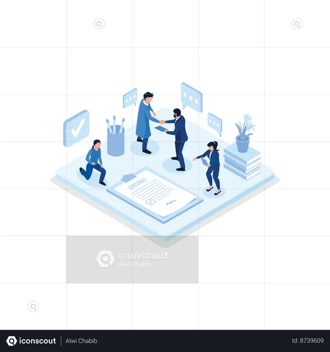 Two Businessman Finishing Successful Business Deal  Illustration