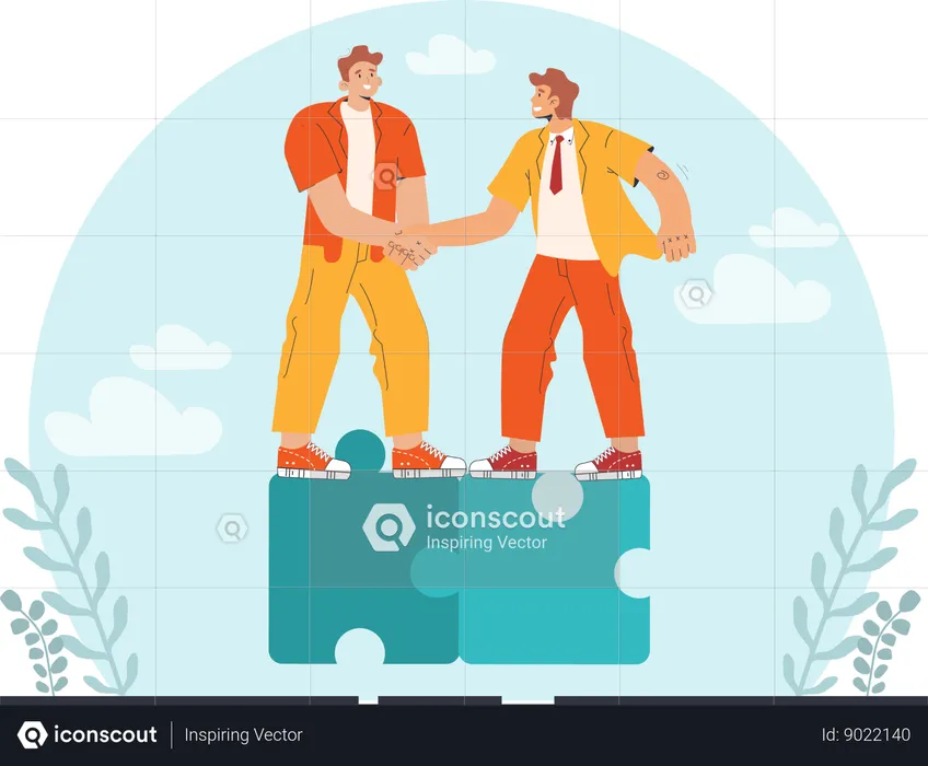 Two businessmen doing business deal while solving business problem  Illustration