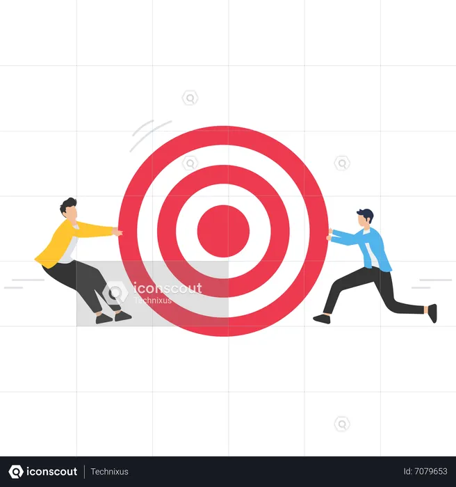 Two businessmen fighting for dartboard goal  Illustration