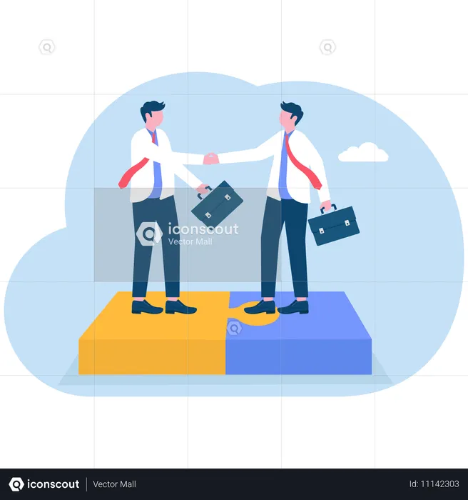 Two businessmen merge puzzles  Illustration