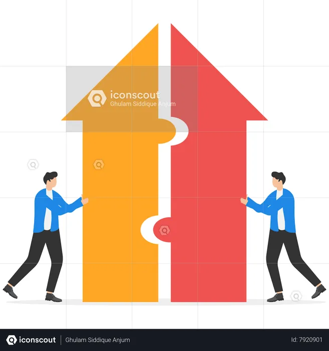 Two Businessmen Merging Arrows Together  Illustration