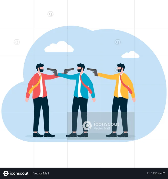 Two businessmen pointing guns at each other  Illustration