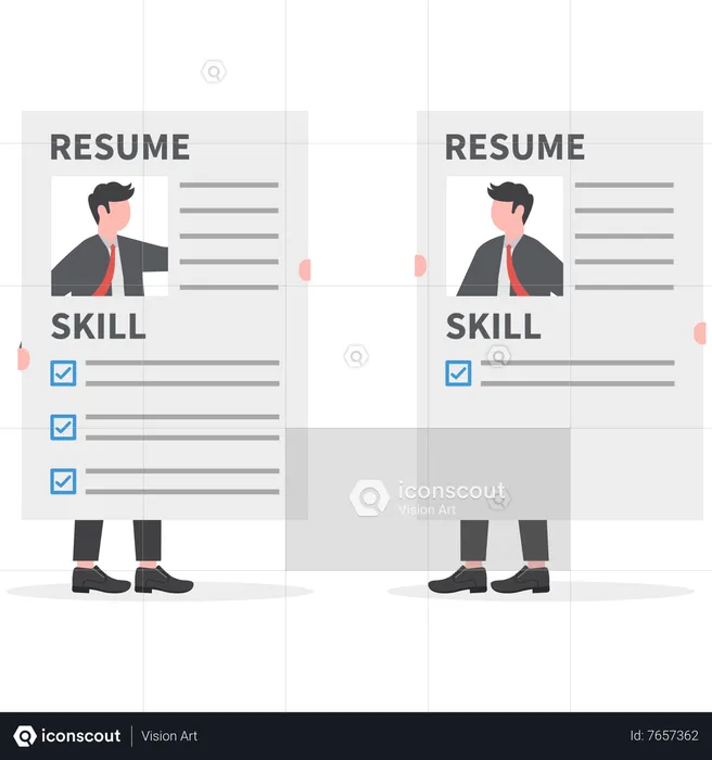 Two businessmen present his working profile for hiring  Illustration