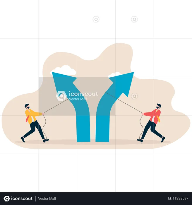 Two Businessmen pushing growth chart while taking different decision  Illustration