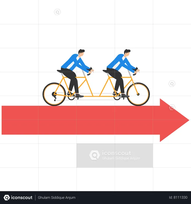 Two businessmen steering tandem bike  Illustration