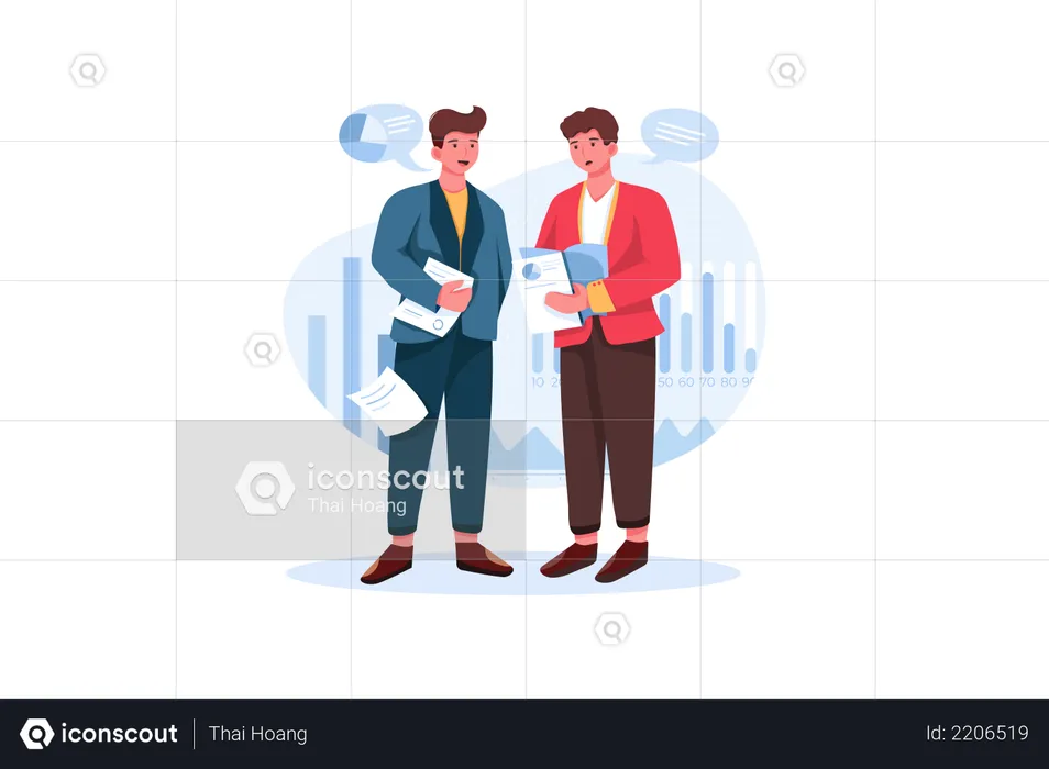 Two businessmen talking about marketing and finance topic  Illustration