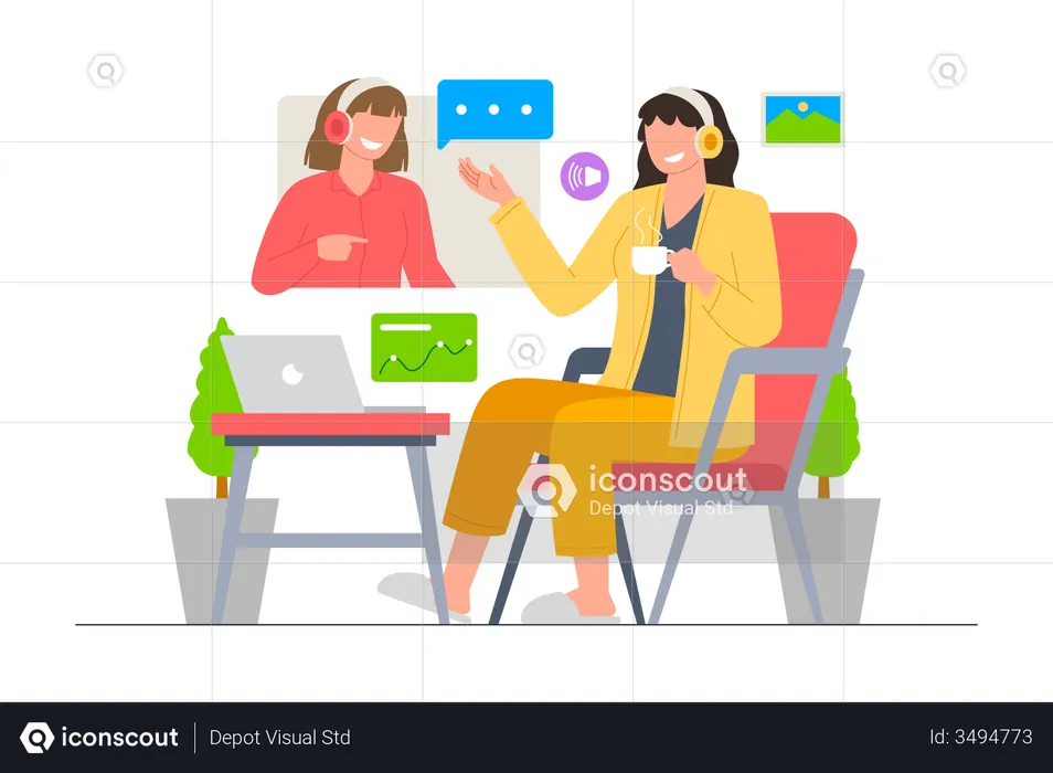 Two businesswomen meeting via video call  Illustration