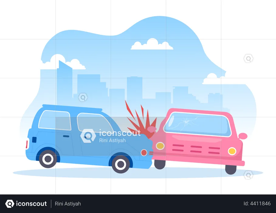 Two cars Colliding on road  Illustration