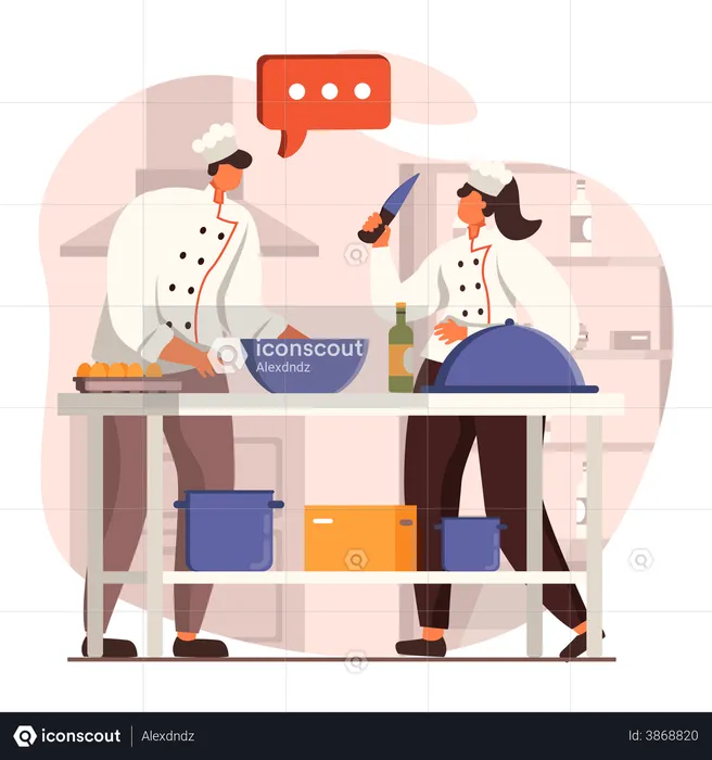 Two chefs making food  Illustration