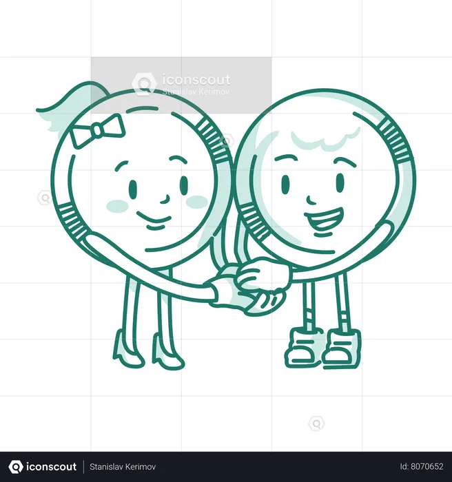 Two Coin Characters Holding Hands  Illustration