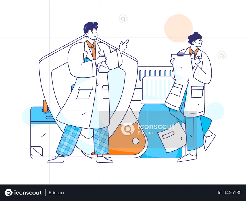 Two doctors research on medicine  Illustration