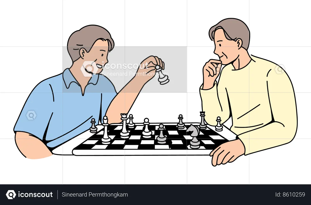 Two Elderly Playing Chess  Illustration