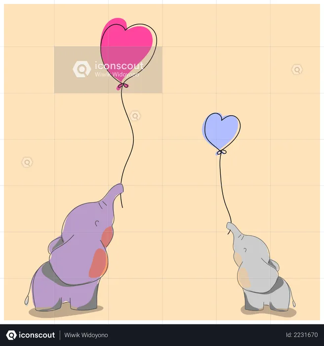 Two elephant with balloons  Illustration