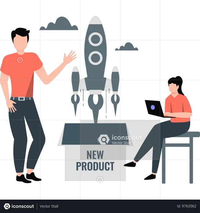 Two employees launching new product  Illustration