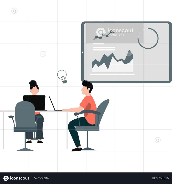 Two employees working on idea  Illustration