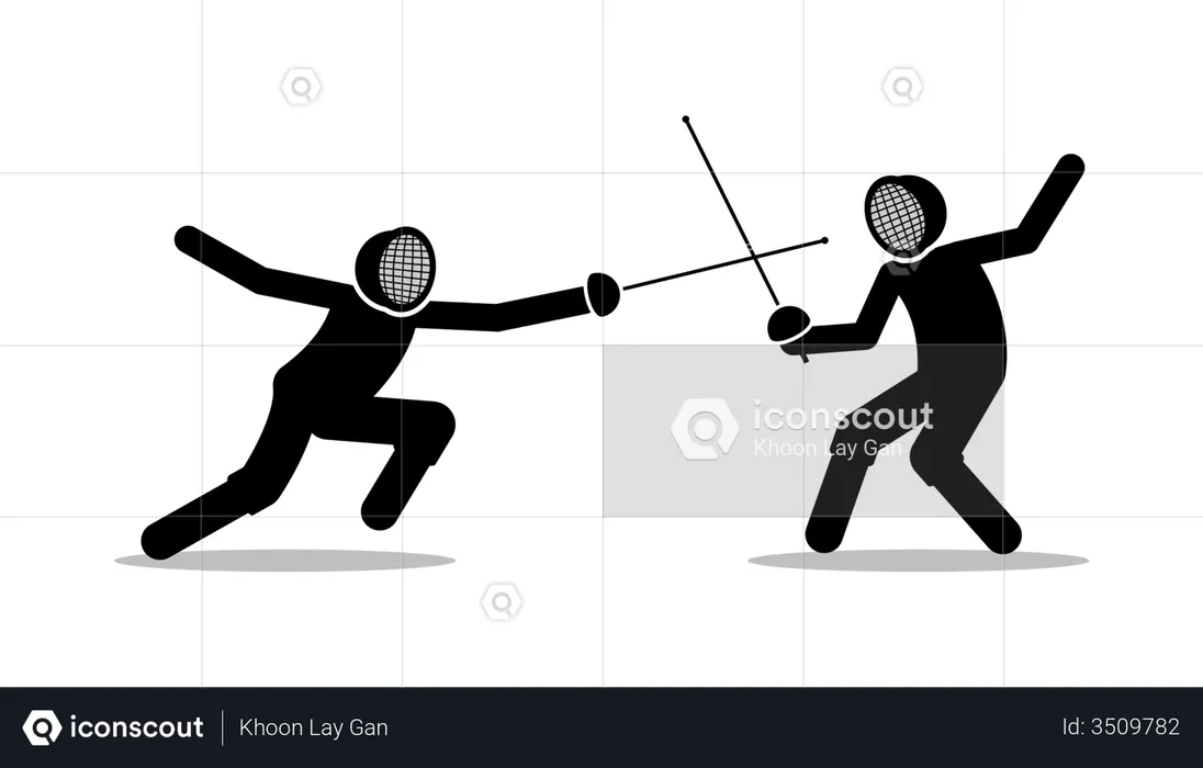 Two fencers fighting in a fencing sport game  Illustration