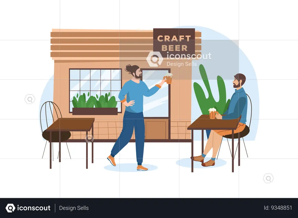 Two friends decided to relax after hard work day and go to craft beer shop  Illustration