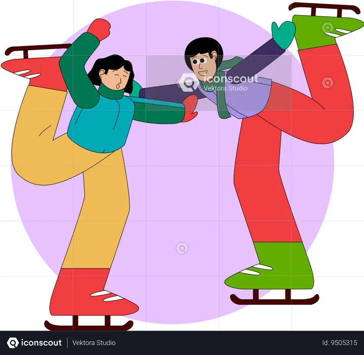 Two friends enjoy an exhilarating ice skating session  Illustration