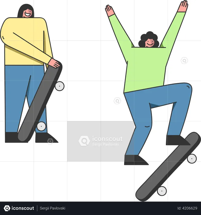 Two Friends Riding Skateboard  Illustration