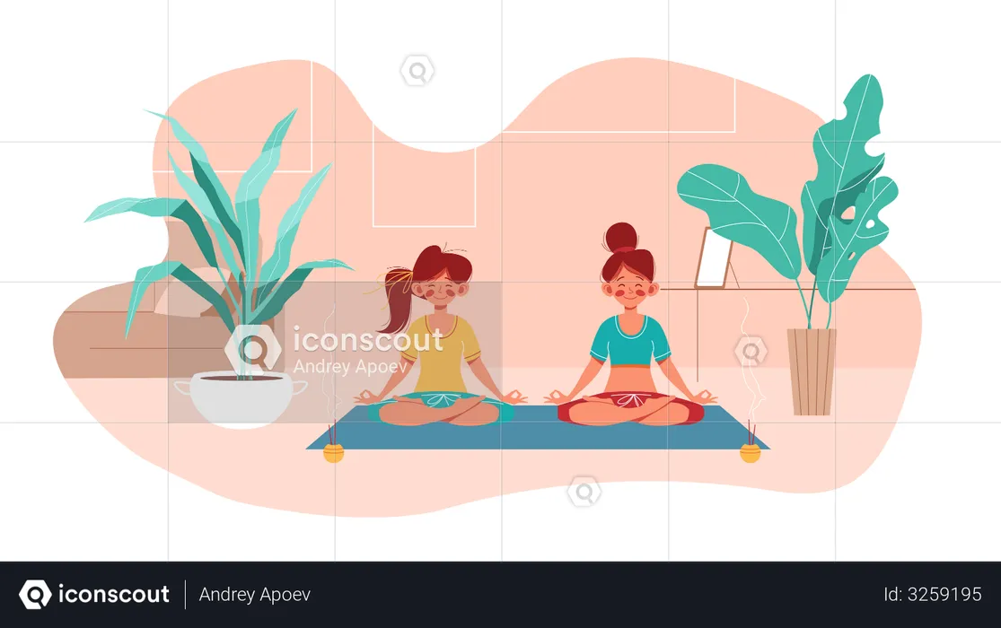 Two girl doing yoga in lotus pose  Illustration