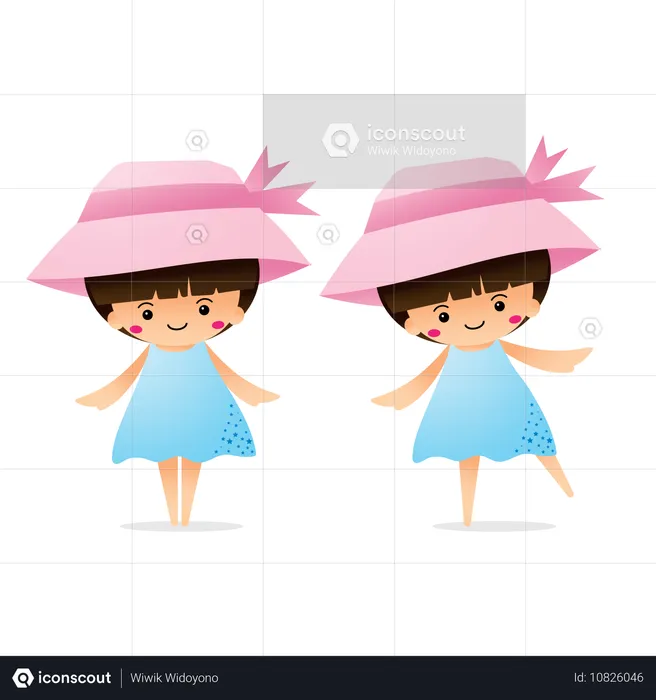 Two girl with hats  Illustration