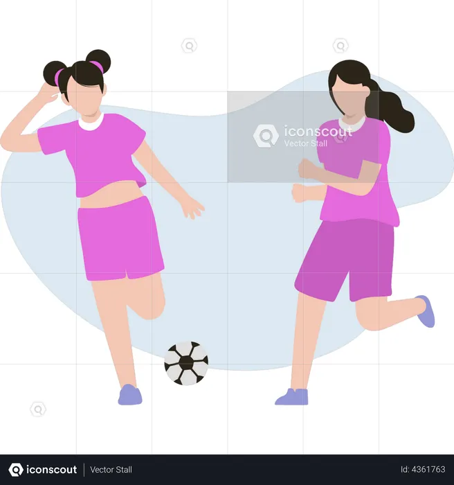 Two girls are playing soccer  Illustration