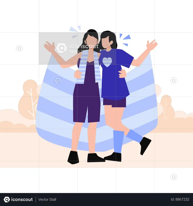 Two girls celebrating pride with banners  Illustration