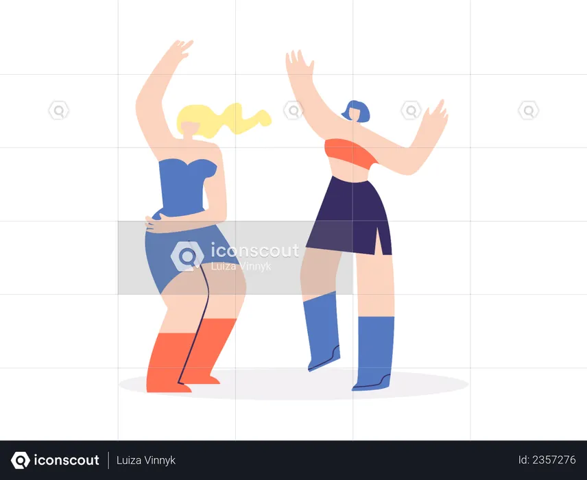 Two girls dancing in party  Illustration