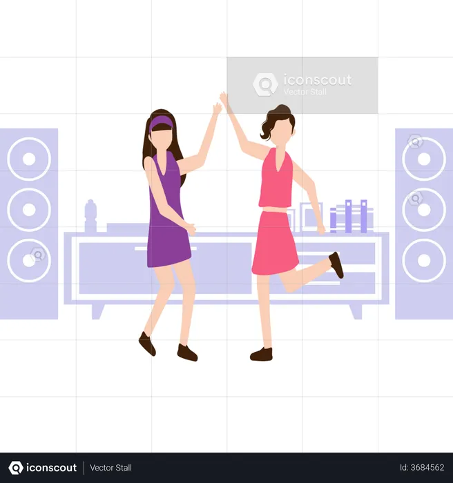 Two girls dancing in the party  Illustration