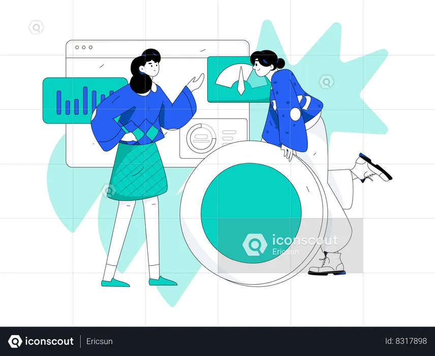 Two girls doing business analysis  Illustration