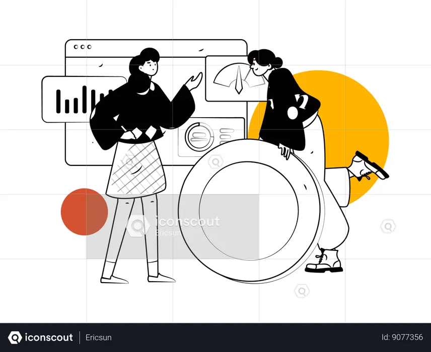 Two girls doing business analysis  Illustration