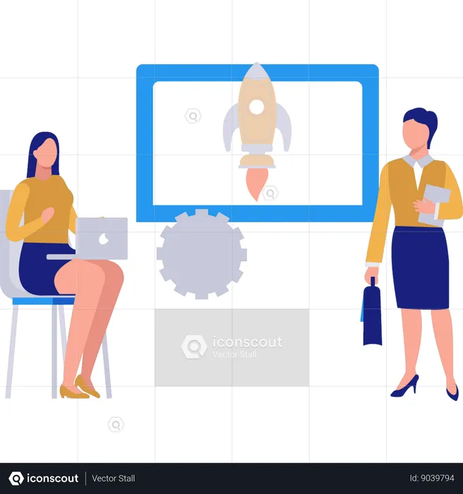 Two girls doing business startup setting  Illustration