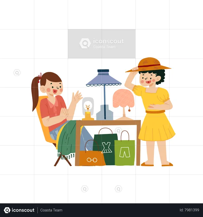 Two girls doing shopping  Illustration