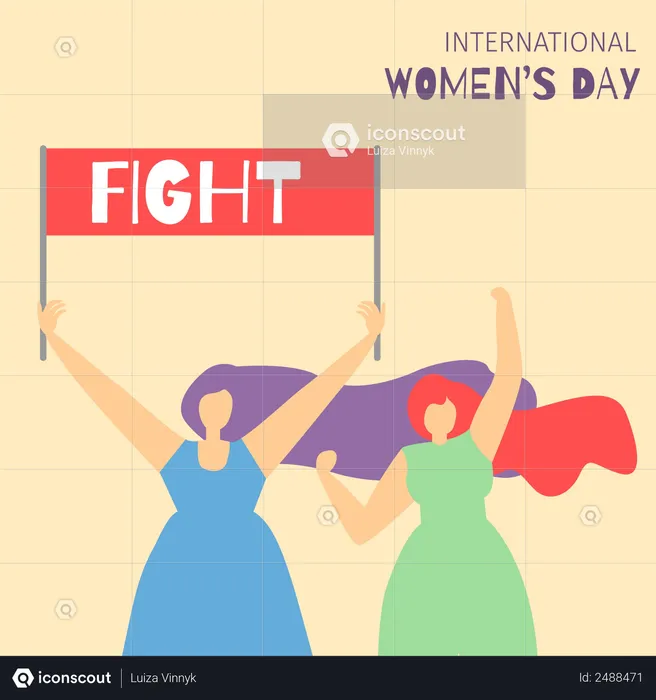 Two girls holding fight banner  Illustration