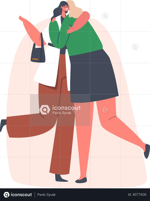 Two girls hugging each other  Illustration