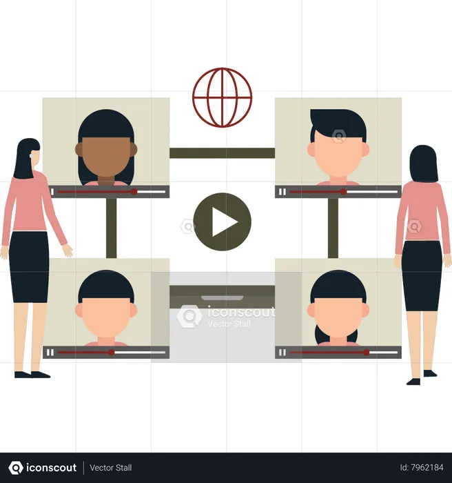 Two girls in video conference  Illustration