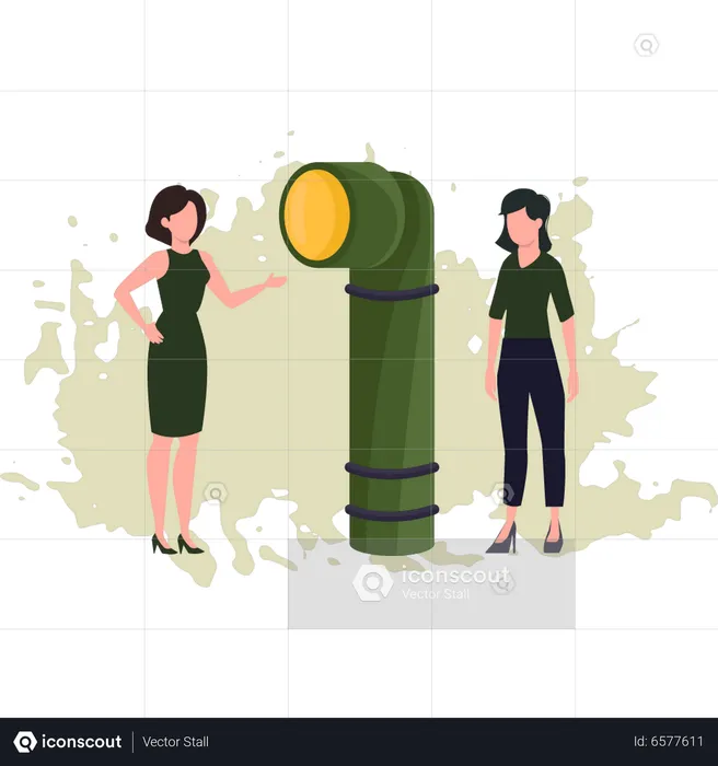 Two Girls Look Into The Spyglass  Illustration