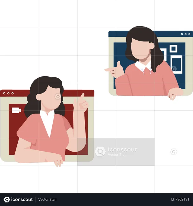 Two girls on video calling  Illustration