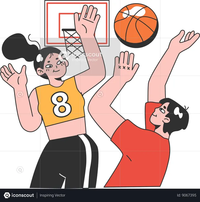 Two girls playing basketball  Illustration
