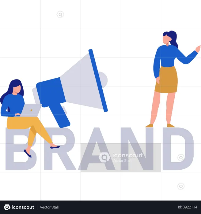 Two Girls Working On Brand Marketing  Illustration