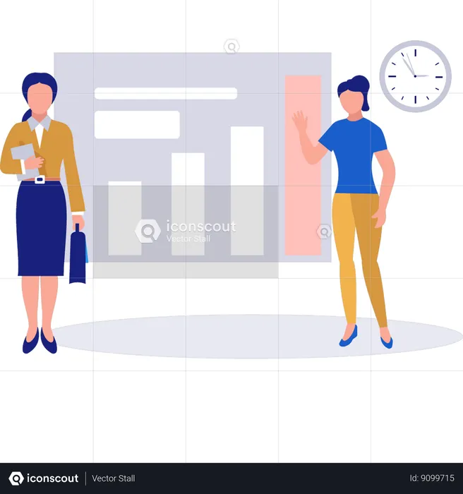 Two girls working on business graph  Illustration