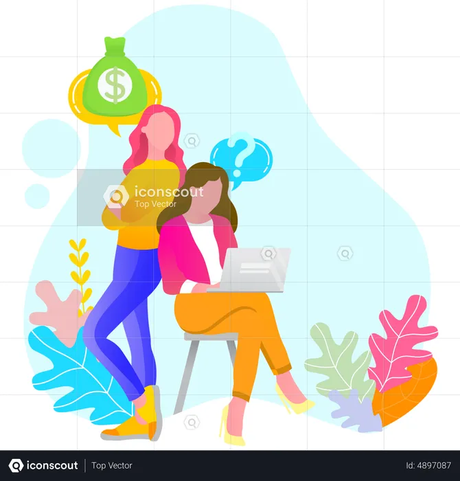 Two girls working together with laptop  Illustration