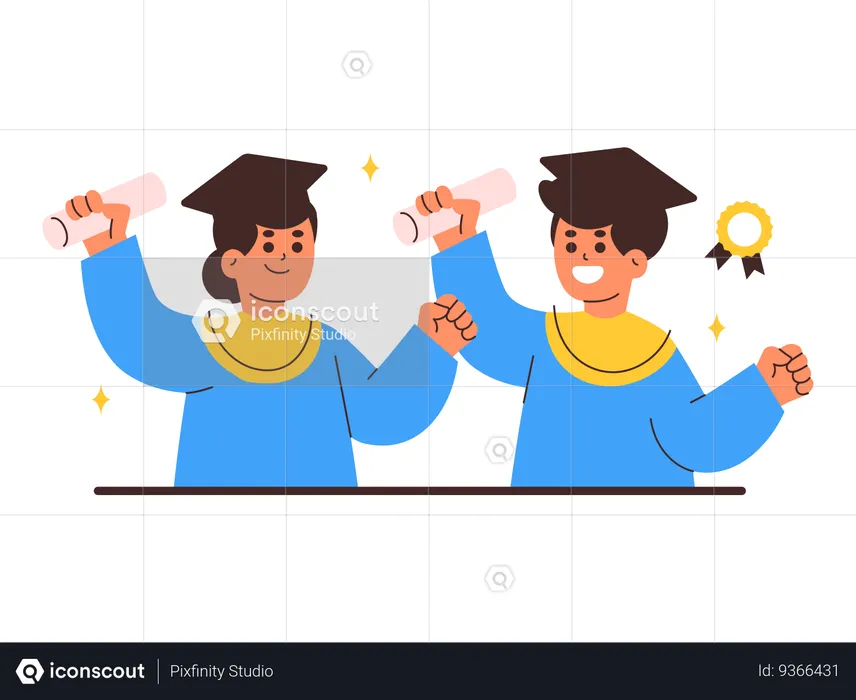 Two Graduates Celebrating Academic Achievement  Illustration