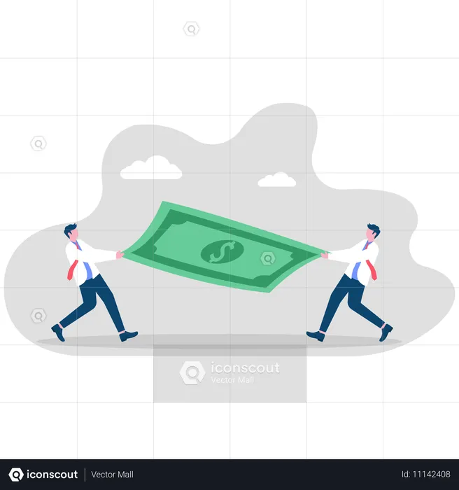 Two groups of businessmen fight for dollar  Illustration