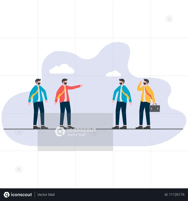 Two groups of businessmen meet on rope  Illustration